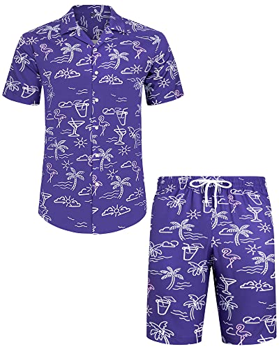 J.VER Hawaii Hemd Herren Casual Hawaiihemd Männer Flamingo Floral Kurzarm Set Sommer Beach Freizeit Hemden Hawaii Shirt und Shorts Strandhemd Surf Shorts für den Urlaub,Violett,XL J.VER Hawaii Hemd Herren Casual Hawaiihemd Männer Flamingo Floral Kurzarm Set Sommer Beach Freizeit Hemden Hawaii Shirt und Shorts Strandhemd Surf Shorts für den Urlaub,Violett,XL von J.VER
