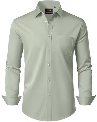 J.VER Hemd Grün Langärmeliges Modern Fit Freizeithemd Businesshemd Unifarben Elastisches Business Shirt Hochzeit Hemd 2XL von J.VER