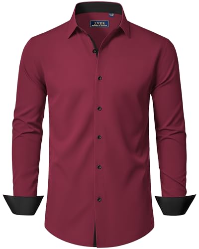 J.VER Hemd Herren Casual Urlaub Oberteil Bügelfrei Freizeit Langarm Shirts Arbeitshemd Dating Ehemann Modische Herrenhemd,Bordeaux,M von J.VER