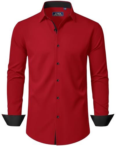 J.VER Rotes Hemd Herren Casual Urlaub Oberteil Bügelfrei Freizeit Langarm Shirts Dating Party Ehemann Herrenhemd,S von J.VER
