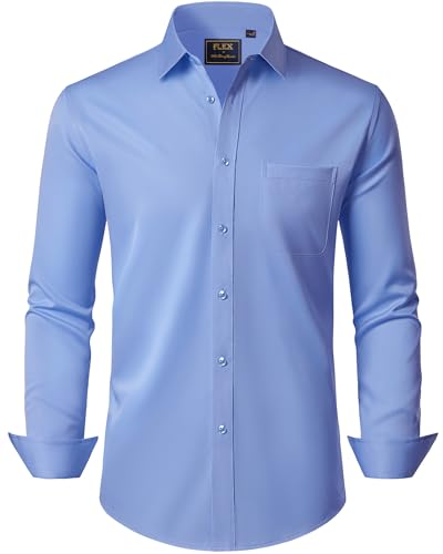 J.VER Hemden Herren Langarm Graublau Modern Fit Freizeithemden Bügelleichtes Businesshemd Unifarben Langarmshirt,S von J.VER