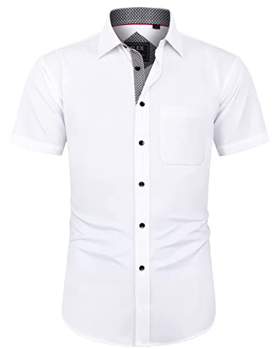 J.VER Hemd Herren Kurzarm Freizeithemd Männer Bügelleichte Oberteile Sommerhemd Business Casual Shirt,Weiß Schwarz,S von J.VER