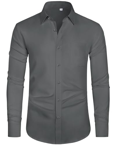 J.VER Hemd Herren Langärmeliges Freizeithemden Männer Faltenfrei Business Comfort Fit Herren Pure Hochzeit Kleid Hemd,Dunkelgrau,M von J.VER