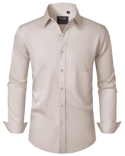 J.VER Hemd Herren Langarm Beige Regular Fit Stretch Bügelfrei Freizeithemden Hochzeit Hemd Business Outfit Herren M von J.VER