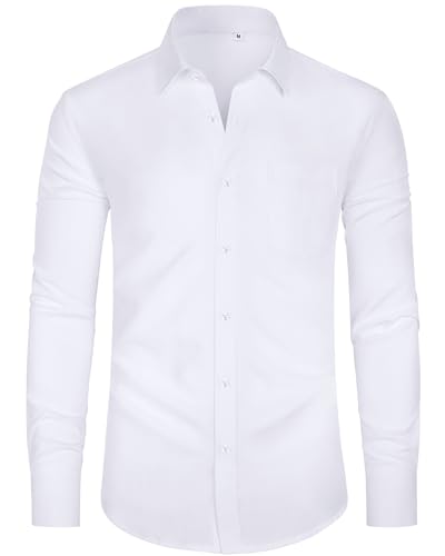 J.VER Hemd Herren Langarm Bügelfrei Business Hemd Regular Fit Anzug Freizeithemden Elastiscer Modische Herren Hemden,Weiß,L von J.VER