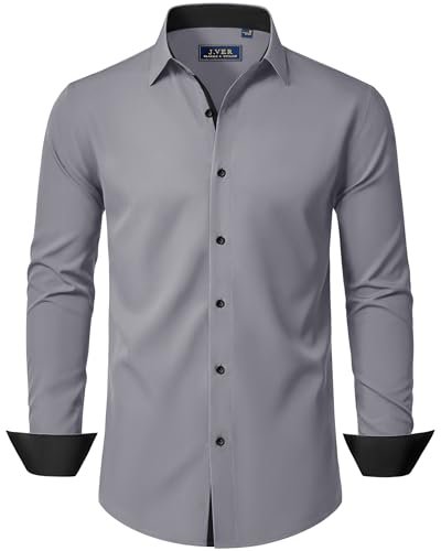 J.VER Herrenhemden Langarmshirt Comfort Fit Freizeit Hemden Männer Formales Konzert Verlobten Vater Ehemann Oberhemden,Grau,M von J.VER