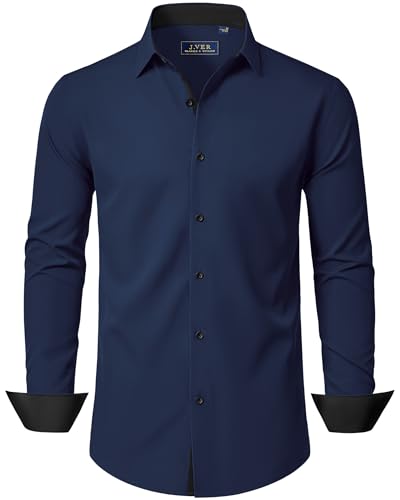J.VER Herrenhemden Langarmshirt Comfort Fit Freizeit Hemden Männer Formales Konzert Verlobten Vater Ehemann Oberhemden,Navyblau,XL von J.VER