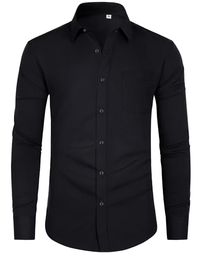 J.VER Stretch Hemd Langarm Herren Slim Fit Business Oberhemd mit Taschen für Hochzeit Festlich Arbeits,Schwarz,4XL von J.VER