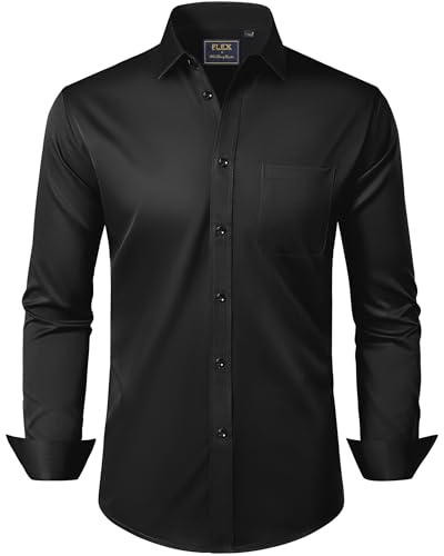 J.VER Herren Hemd Langarm Schwarzes Regular Fit Businesshemd Stretch Freizeithemd Hemden für Männer Langarmhemd 3XL von J.VER