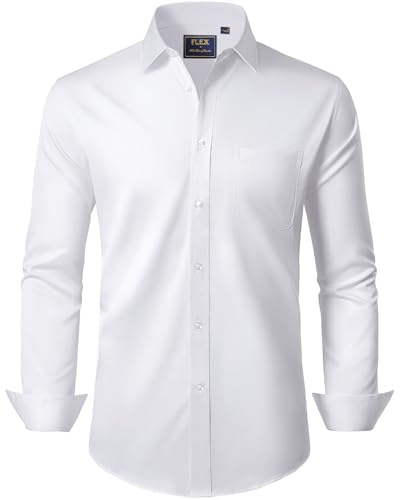 J.VER Herren Hemd Langarm Stretch Freizeithemd Weiss Businesshemd Büro Arbeit Bügelfreies Herrenhemden Casual Shirts 4XL von J.VER