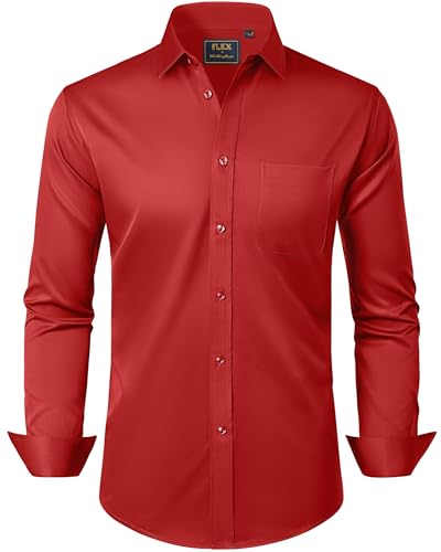 J.VER Hemd Rot Herren Businesshemd Langarm Bügelfrei Men's Casual Shirts Klassisch Regular Fit Herrenhemden 2XL von J.VER
