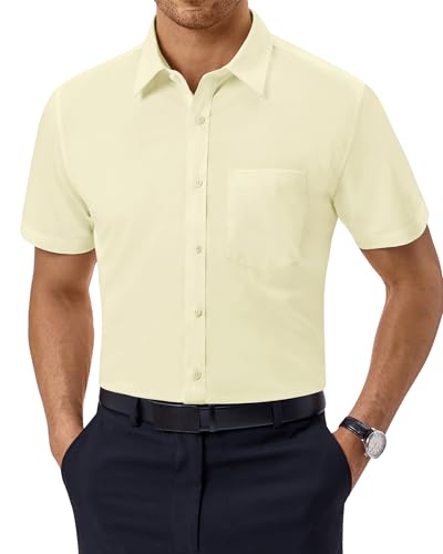 J.VER Hemden Herren Kurzarm Modern Fit Stretch Freizeithemden Geeignet mit Taschen für Arbeitskleidung Feierliche Anlässe,Hellgelb,XL von J.VER
