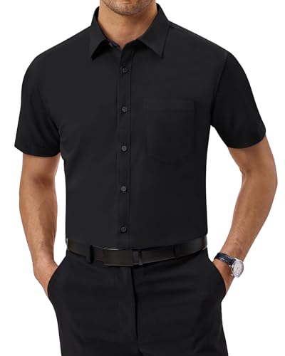 J.VER Hemden Herren Kurzarm Regular Fit Stretch Bügelleicht Freizeithemden Geeignet für Formelle Anlässe Hochzeiten Bar Mitzvahs,Schwarz,XXL von J.VER