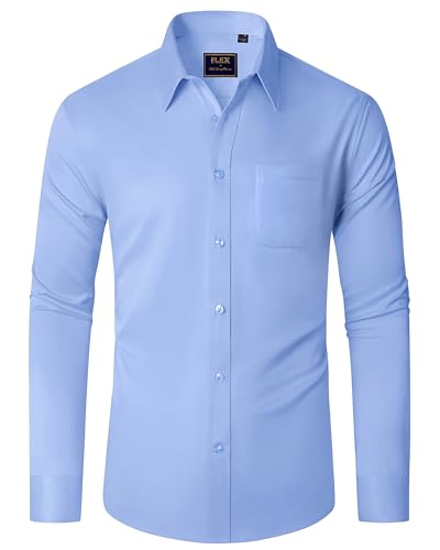 J.VER Hemden Herren Langarm Graublau Modern Fit Freizeithemden Bügelleichtes Businesshemd Unifarben Langarmshirt 4XL von J.VER