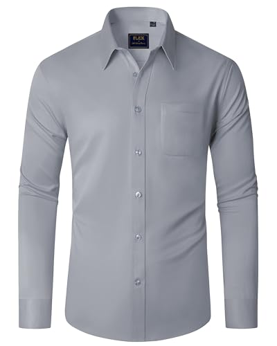 J.VER Hemden Herren Langarm Hellgrau Stretch Regular Fit Freizeithemden Bügelleichtes Herrenhemden Businesshemd Anzug Hemd 2XL von J.VER