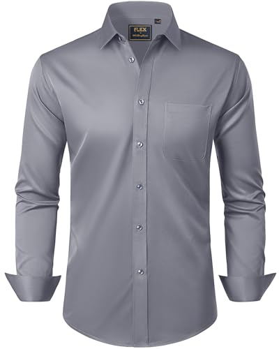 J.VER Hemden Herren Langarm Hellgrau Stretch Regular Fit Freizeithemden Bügelleichtes Herrenhemden Businesshhemd Anzug Hemd,4XL von J.VER