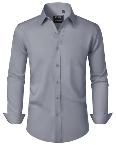 J.VER Hemden Herren Langarm Hellgrau Stretch Regular Fit Freizeithemden Bügelleichtes Herrenhemden Businesshemd Anzug Hemd XL von J.VER