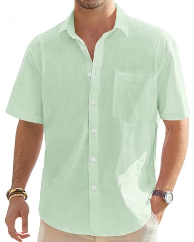 J.VER Herren Baumwolle Leinenhemd Herbst Sommer Herren Hemd Kurzarm Regular Fit Freizeithemd Shirts,Hellgrün,L J.VER Herren Baumwolle Leinenhemd Herbst Sommer Herren Hemd Kurzarm Regular Fit Freizeithemd Shirts,Hellgrün,L von J.VER