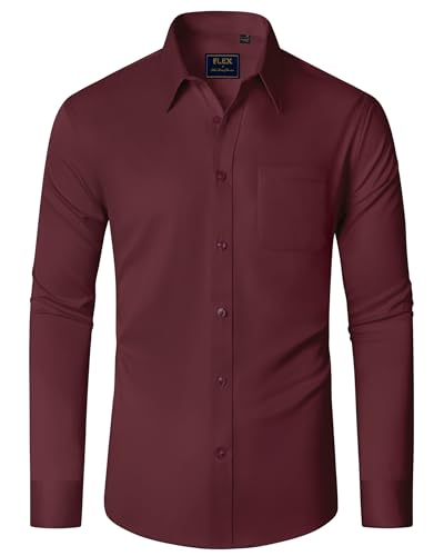 J.VER Herren Businesshemd Langarm Bordeaux Hemd Bügelfrei Herren Men's Casual Shirts Modern Fit Herrenhemden mit Brusttasche 3XL von J.VER