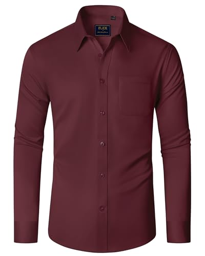 J.VER Herren Businesshemd Langarm Bordeaux Hemd Bügelfrei Herren Men's Casual Shirts Modern Fit Herrenhemden mit Brusttasche 4XL von J.VER