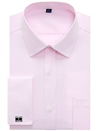 J.VER Herren French Cuff Dress Shirts Regular Fit Langarm Spead Kragen Metall Manschettenknopf, Pink, 18.5" Hals 36"-37" Ärmel von J.VER