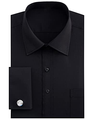 J.VER Herren French Cuff Dress Shirts Regular Fit Langarm Spead Kragen Metall Manschettenknopf, Schwarz, 37 cm Hals 81 cm- 84 cm Ärmel von J.VER