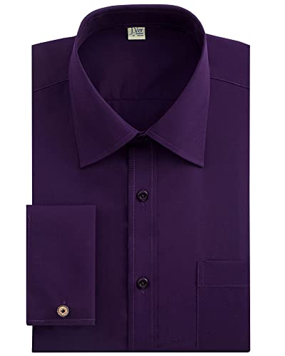 J.VER Herren French Cuff Dress Shirts Regular Fit Langarm Spead Kragen Metall Manschettenknopf, Violett, 42 cm Hals 86 cm- 89 cm Ärmel von J.VER