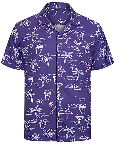 J.VER Herren Hawaiihemd Kurzarm Sommerhemd Casual Flamingo Floral Strandhemd Bügelfrei Button Down Kurzarm Hawaii Shirt Faltenfrei Urlaub Shirt,Marineblau,M von J.VER