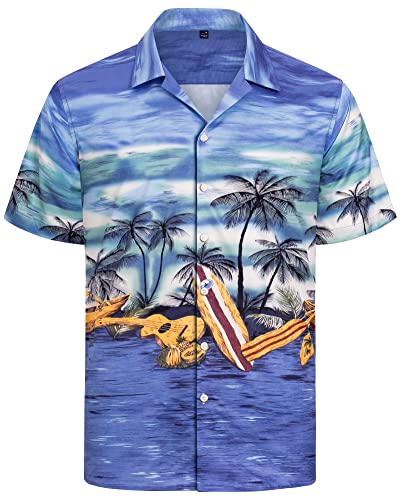 J.VER Herren Hawaiihemd Kurzarm Sommerhemd Casual Flamingo Floral Strandhemd Bügelfrei Button Down Kurzarm Hawaii Shirt Faltenfrei Urlaub Shirt,Strand Babyblau,3XL von J.VER