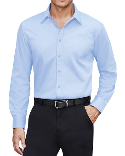 J.VER Herren Hemd Blau Wasserdichtes Bügelfrei Langarmshirt Männer Freizeit Hemden Regular Fit Unifarben Oberhemden,Hellblau,L von J.VER