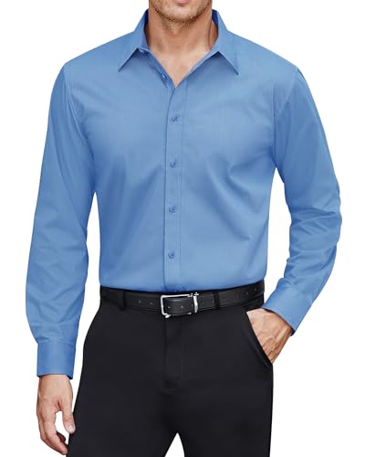 J.VER Herren Hemd Blau Wasserdichtes Bügelfrei Langarmshirt Männer Freizeit Hemden Regular Fit Unifarben Oberhemden,Staub Blau,3XL von J.VER