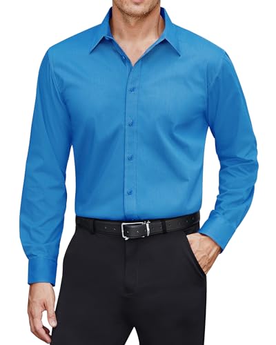 J.VER Herren Hemd Blau Wasserdichtes Bügelfrei Langarmshirt Männer Freizeit Hemden Regular Fit Unifarben Oberhemden,Türkis,M von J.VER