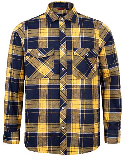 J.VER Herren Hemd Kariertes Freizeithemd Normale Passform Lange Ärmel Flanellhemden, Gelb XL von J.VER