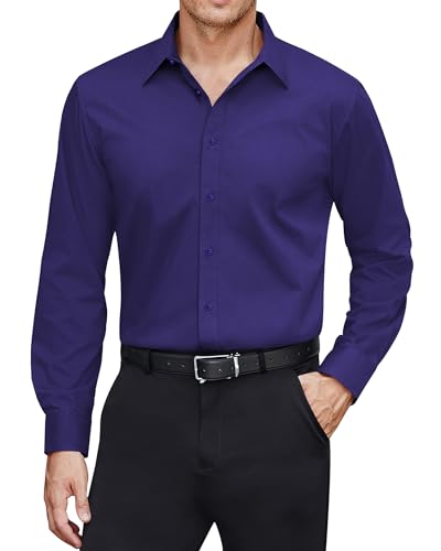 J.VER Herren Hemd Fleckenschutz Klassisch Hemd Anzug Bügelfreie Hemden Modische Business Langarmhemd Männer Oberteile,Violett,3XL von J.VER