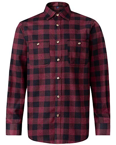 J.VER Herren Hemd Kariertes Freizeithemd Normale Passform Lange Ärmel Flanellhemden, 6oz-dunkel Rot M von J.VER
