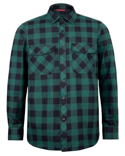 J.VER Herren Hemd Kariertes Freizeithemd Normale Passform Lange Ärmel Flanellhemden, BGrün 4XL von J.VER