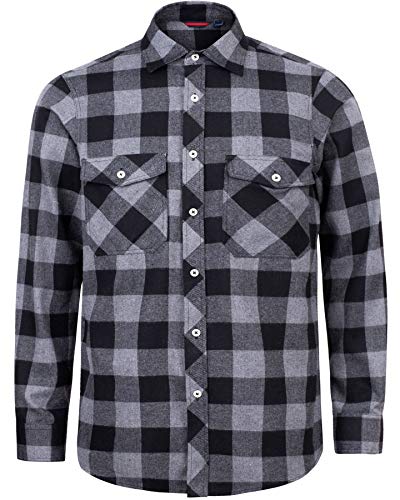 J.VER Herren Hemd Kariertes Freizeithemd Normale Passform Lange Ärmel Flanellhemden, Grau 3XL von J.VER