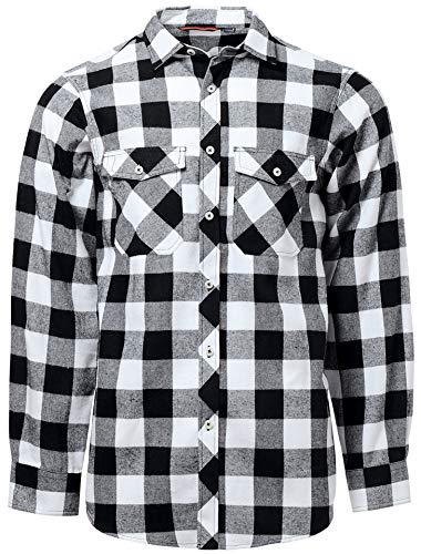 J.VER Herren Hemd Kariertes Freizeithemd Normale Passform Lange Ärmel Flanellhemden, Weiß&schwarz XXL von J.VER