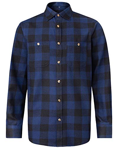 J.VER Herren Hemd Kariertes Freizeithemd Normale Passform Lange Ärmel Flanellhemden, 6oz-blau/Schwarz XXL von J.VER