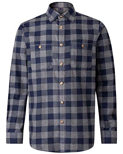 J.VER Herren Hemd Kariertes Freizeithemd Normale Passform Lange Ärmel Flanellhemden, 6oz-grau/Navy Blau M von J.VER