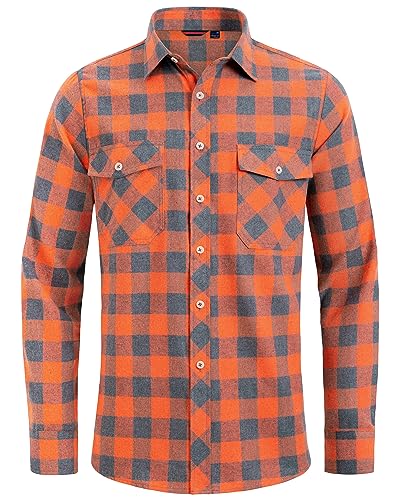 J.VER Herren Hemd Kariertes Freizeithemd Normale Passform Lange Ärmel Flanellhemden,Orange Grau,3XL von J.VER