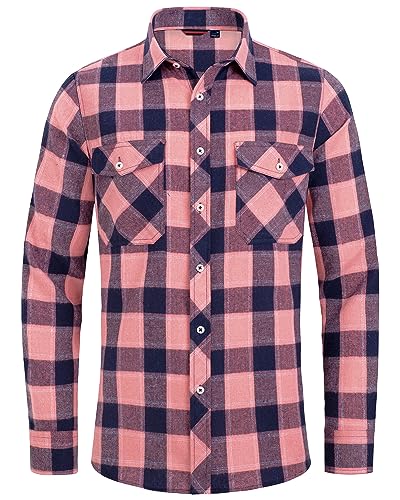 J.VER Karohemd Herren Hemd Casual Trachtenhemd Langarm Oktoberfest Winter Bügelfreie Baumwollhemden mit Brusttasche,Rosa,XL von J.VER