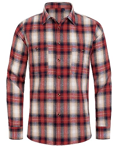 J.VER Herren Hemd Kariertes Freizeithemd Normale Passform Lange Ärmel Flanellhemden,Rot Blau Braun,XL von J.VER