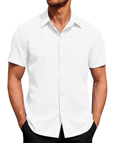 J.VER Kurzarmhemd Herren Hemd Kurzarm Businesshemd Sommer Freizeithemd Regular Fit Stretch Bügelfrei Männer Alle Weiß S von J.VER