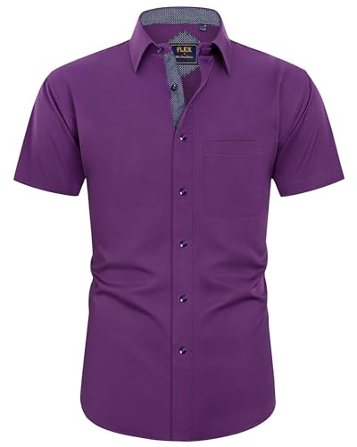 J.VER Herren Hemd Kurzarm Freizeithemd mit Tasche Regular Fit Businesshemd Bügelleichte Oberteile Männer Modern,Violett,2XL J.VER Herren Hemd Kurzarm Freizeithemd mit Tasche Regular Fit Businesshemd Bügelleichte Oberteile Männer Modern,Violett,2XL von J.VER