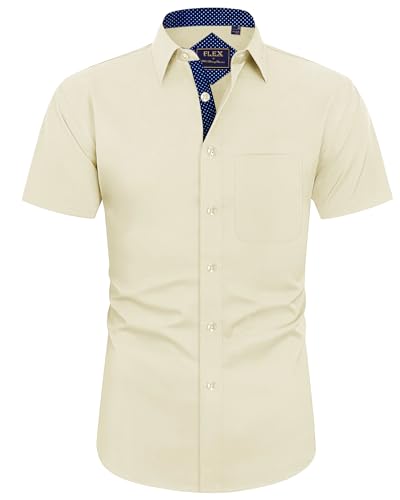 J.VER Herren Hemd Kurzarm Freizeithemd mit Tasche Regular fit Businesshemd Bügelleichte Oberteile Männer Modern,Aprikose,XXL von J.VER