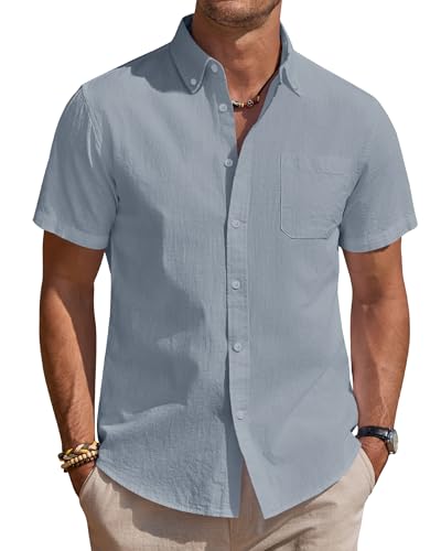 J.VER Hemd Herren Kurzarm Leinenhemd Casual Bügelfrei Hemden Sommer Strandhemd Leichtes Button Down Leinenshirt mit Taschen Dunkelgrau 3XL von J.VER