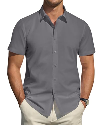J.VER Herren Kurzarmhemd Fleckenschutz Regular Fit Herrenhemd Sommer Stretch Hemden Tochzeit Freizeithemd Businesshemd,Dunkelgrau,S von J.VER