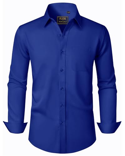 J.VER Herren Hemd Langarm Dunkelblau Freizeit Regular Fit Bügelfrei Business Hemden Faltenfrei Formales Anzug Hemd mit Tasche S von J.VER