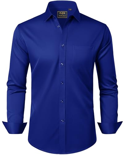 J.VER Herren Hemd Langarm Dunkelblau Freizeit Regular Fit Bügelfrei Business Hemden Faltenfrei Formales Anzug Hemd mit Tasche,M von J.VER